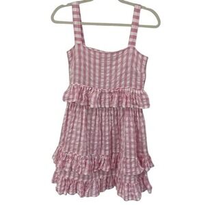 TACH Clothing 100% Cotton Pink Gingham Spring Sleeveless Dress Tiered Ruffles
